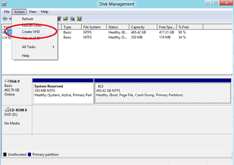 Windows Disk Management, Create VHD